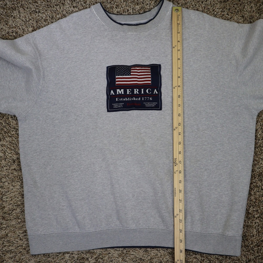 Vintage 90s C&B Sport America Flag Sweatshirt Size Large Gray Oversized - Picture 13 of 15